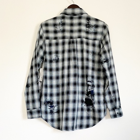 Nwt HUDSON Plaid Kari Distressed Button-Down Top - Picture 2 of 7